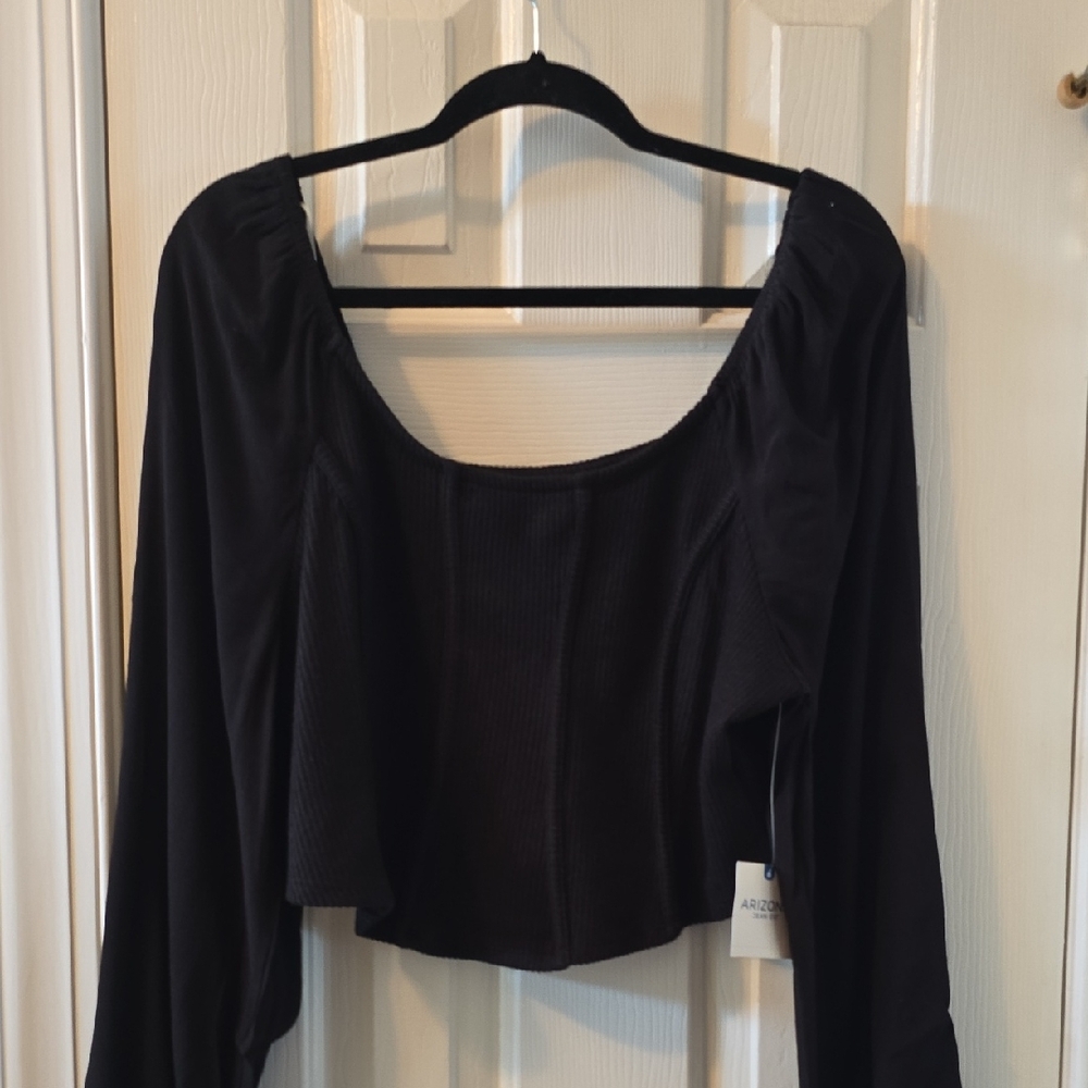 ARIZONA JEAN CO BRAND WOMEN'S JUNIOR SIZE BLACK LONG SLEEVES RIBBED CROP TOP XL